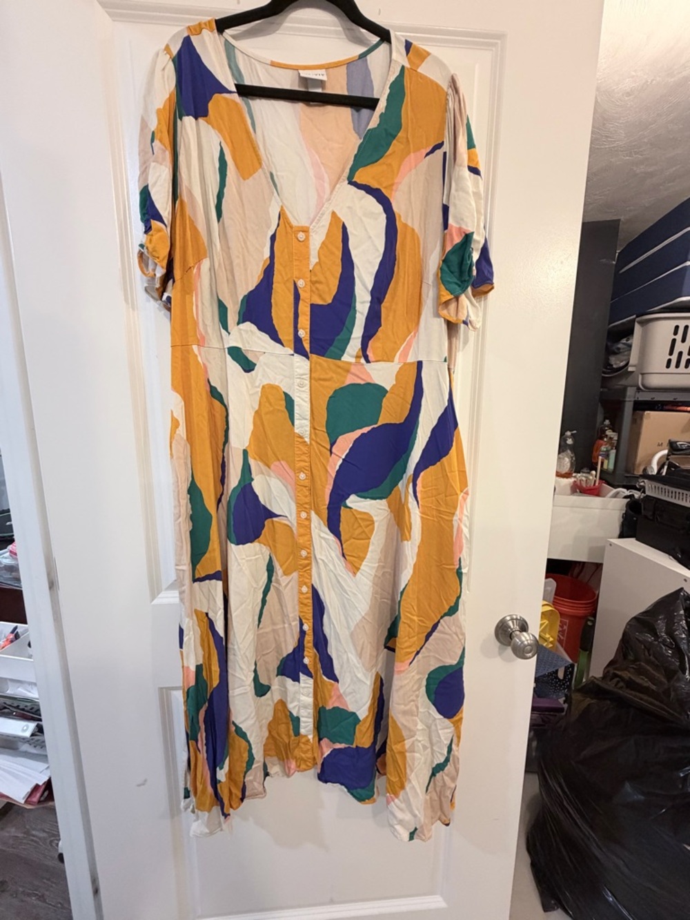 Ava & Viv Multicolor Abstract Button-Front Maxi Dress